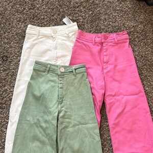 3 Pairs of Zara Marine Straight High Rise Jeans (White, Pink, Green)